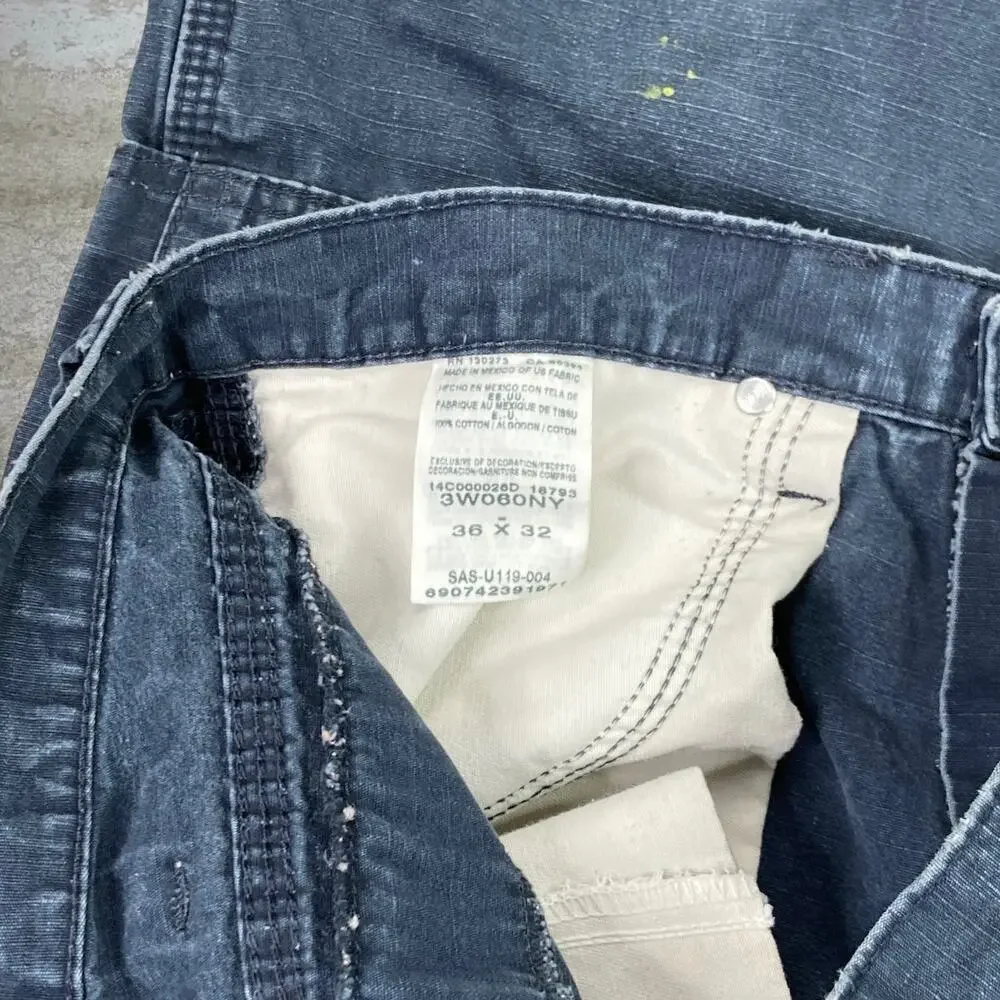 Vintage 90s Wrangler Riggs Carpenter Pants 36x32 Baggy Navy Blue Double Knees